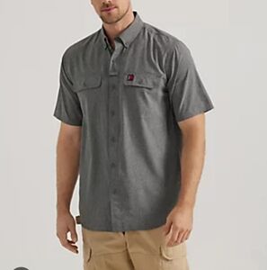 Wrangler Men's Casual Gray Button Down Vented Fishing Outdoor Work Shirt 2XL
